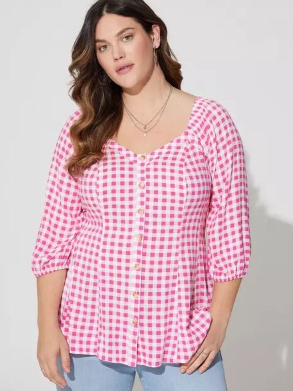 TORRID Fit & Flare Rayon Slub Button Up 3/4 Sleeve Size 2 NWT